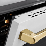 ZLINE Autograph Edition 24-Inch 3.2 cu. ft. Paramount Induction Range with 3 Element Cooktop and Electric Convection Oven in Satin Stainless Steel with White Matte Door and Polished Gold Accents (SINRSZ-WM-24-G)