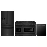 ZLINE 3-Piece Appliance Package - 48-Inch Paramount Dual Fuel Range, 36-Inch French Door Refrigerator with Water Dispenser, Dishwasher, in Black Stainless Steel