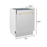 ZLINE 5-Piece Appliance Package - 30-Inch Paramount Dual Fuel Range, Wall Mount Range Hood, 36-Inch French Door Refrigerator with Water Dispenser, Dishwasher, and 30-Inch Microwave Drawer in Stainless Steel with Gold Accents