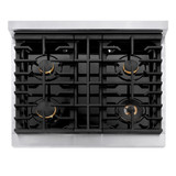 ZLINE 5-Piece Appliance Package - 30-Inch Paramount Dual Fuel Range, Wall Mount Range Hood, 36-Inch French Door Refrigerator with Water Dispenser, Dishwasher, and 30-Inch Microwave Drawer in Stainless Steel with Gold Accents