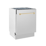 ZLINE 5-Piece Appliance Package - 30-Inch Paramount Dual Fuel Range, Wall Mount Range Hood, 36-Inch French Door Refrigerator with Water Dispenser, Dishwasher, and 30-Inch Microwave Drawer in Stainless Steel with Gold Accents