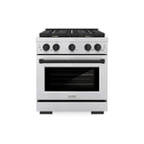 ZLINE 5-Piece Appliance Package - 30-Inch Paramount Autograph Gas Range, Wall Mount Range Hood, 36-Inch French Door Refrigerator with Water Dispenser, Dishwasher, and 30-Inch Microwave Drawer in Stainless Steel with Matte Black Accents