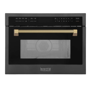 ZLINE Autograph 24-Inch Microwave Oven in Black Stainless Steel and Champagne Bronze Helix Handle (MWOZ-24-BS-KCB)