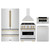 ZLINE 5-Piece Appliance Package - 30-Inch Autograph Edition Dual Fuel Range, Wall Mount Range Hood, 36-Inch French Door Refrigerator, Dishwasher, and 30-Inch Microwave Drawer in Stainless Steel with Gold Accents