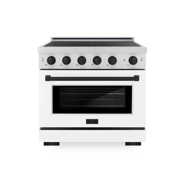 ZLINE Autograph Edition 36-Inch 5.2 Cu. Ft. Paramount Induction Range with 5 Element Cooktop and Electric Convection Oven in Satin Stainless Steel with White Matte Door and Matte Black Accents (SINRSZ-WM-36-MB)