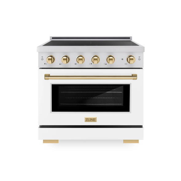ZLINE Autograph Edition 36-Inch 5.2 Cu. Ft. Paramount Induction Range with 5 Element Cooktop and Electric Convection Oven in Stainless Steel with White Matte Door and Polished Gold Accents (SINRZ-WM-36-G)