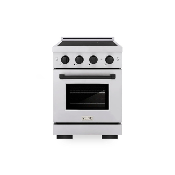 ZLINE Autograph Edition 24-Inch 3.2 Cu. Ft. Paramount Induction Range with 3 Element Cooktop and Electric Convection Oven in Stainless Steel with Matte Black Accents (SINRZ-24-MB)