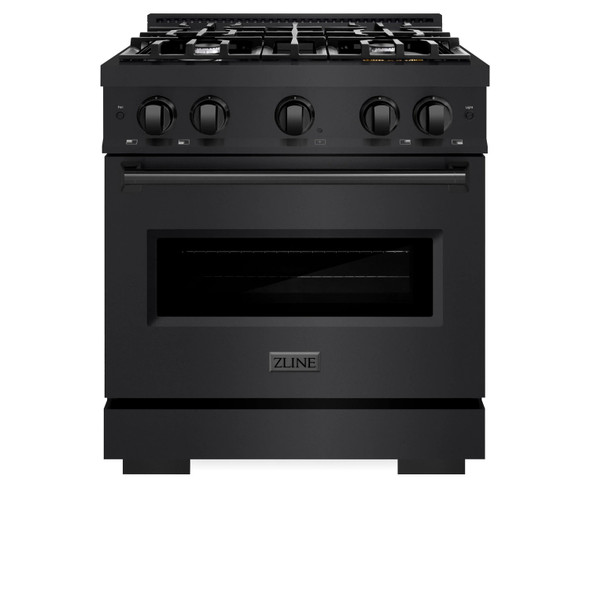 ZLINE 5-Piece Appliance Package - 30-Inch Classic Dual Fuel Range, Wall Mount Range Hood, 36-Inch French Door Refrigerator, Dishwasher, and 30-Inch Microwave Drawer in Black Stainless Steel
