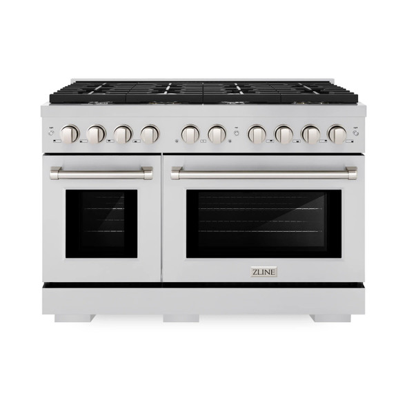 ZLINE 5-Piece Appliance Package - 48-Inch Paramount Gas Range, Wall Mount Range Hood, 36-Inch French Door Refrigerator, Dishwasher, and 30-Inch Microwave Drawer in Stainless Steel