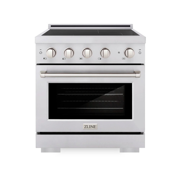 ZLINE 5-Piece Appliance Package - 30-Inch Paramount Induction Range, Wall Mount Range Hood, 36-Inch French Door Refrigerator, Dishwasher, and 24-Inch Microwave Drawer in Stainless Steel