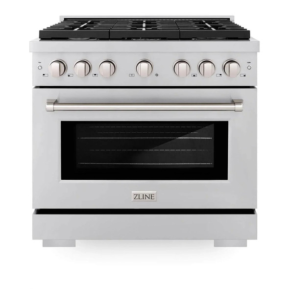 ZLINE 3-Piece Appliance Package - 36-Inch Paramount Gas Range, 36-Inch French Door Refrigerator, Dishwasher, in Stainless Steel