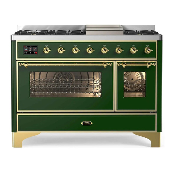 ILVE Majestic II 48 Inch Dual Fuel Range, Double Oven, 8 Burners & Griddle UM12FDNS3