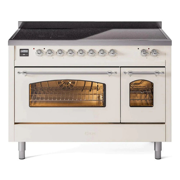 ILVE 48" Nostalgie II Series Freestanding Electric Double Oven Range with 8 Elements, Triple Glass Cool Door, Convection Oven, TFT Oven Control Display and Child Lock - UPI486NMP