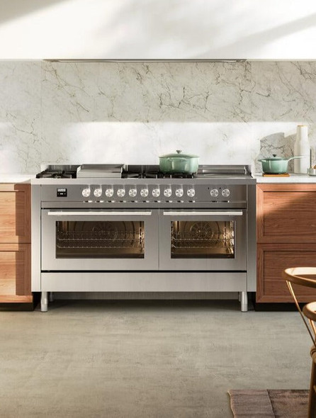 ILVE Professional Plus II 60 Inch Dual Fuel Freestanding Range in Stainless Steel with Trim - UP60FSWMP