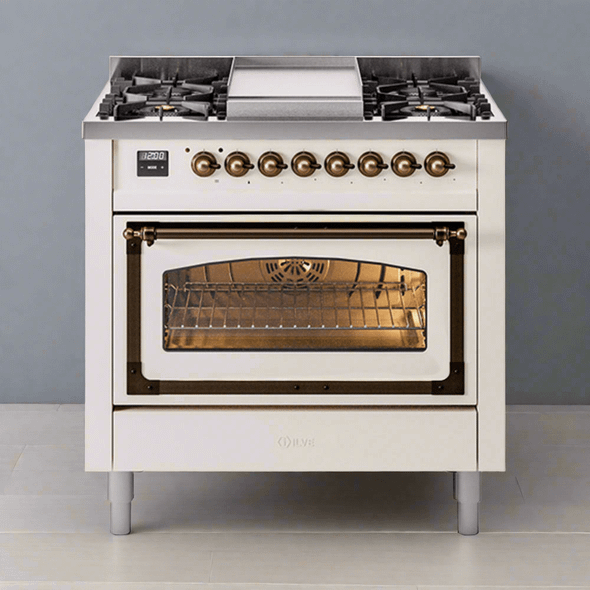 ILVE Nostalgie II Noblesse 36″ Dual Fuel Range Triple Glass Door -UN36FNMP