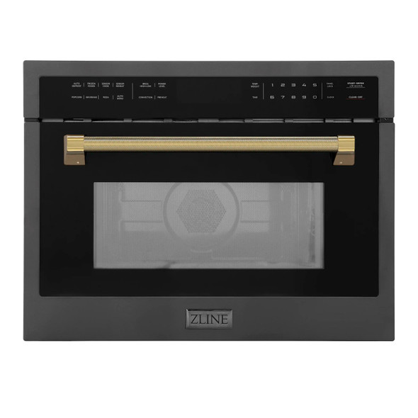 ZLINE Autograph 24-Inch Microwave Oven in Black Stainless Steel and Polished Gold Helix Handle (MWOZ-24-BS-KG)