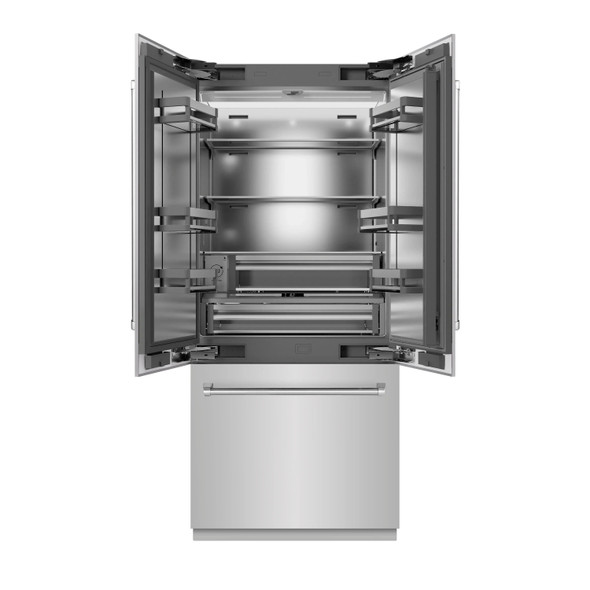 ZLINE 36-Inch 19.6 cu. ft. French Door Built-In Bottom Freezer Refrigerator with Water Dispenser and Ice Maker in Stainless Steel with Stainless Steel Interior (SRBIV-304-36)