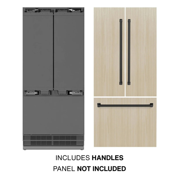 ZLINE Autograph Edition 36-Inch 19.6 cu. ft. Panel Ready French Door Built-In Bottom Freezer Refrigerator with Water Dispenser and Ice Maker with Stainless Steel Interior and Matte Black Accents (SRBIVZ-36-MB)