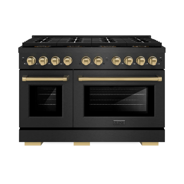 ZLINE Autograph 48-Inch 6.7 Cu. Ft. Paramount Gas Range with 8 Burner DuoPro Cooktop in Black Satin and Champagne Accents (PSGRBSZ-48-CB)