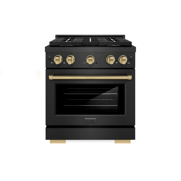 ZLINE Autograph 30-Inch 4.2 Cu. Ft. Dual Fuel Range with 4 Burner DuoPro Cooktop in Black Satin Stainless and Champagne Accents (PSDRBSZ-30-CB)