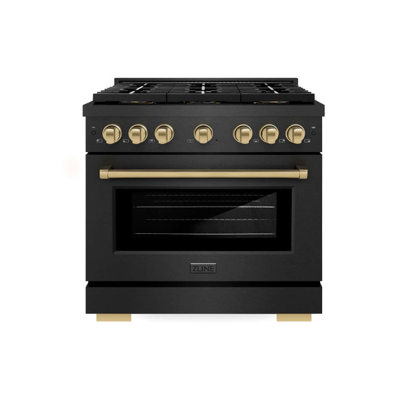 ZLINE Autograph 36-Inch 5.2 Cu. Ft. Paramount Gas Range with 6 Burner DuoPro Cooktop in Black Satin and Champagne Accents (PSGRBSZ-36-CB)
