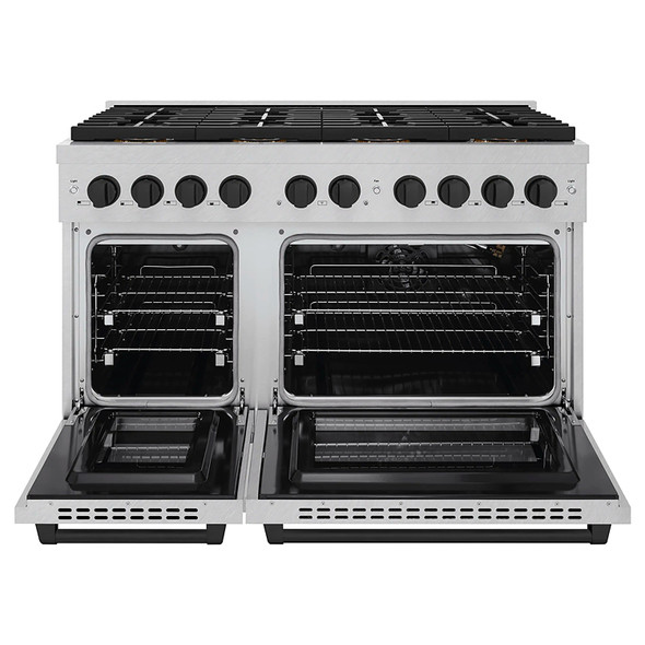 ZLINE Autograph Edition 48-Inch 6.7 cu. ft. Paramount Gas Range with 8 Burner DuoPro™ Cooktop and Dual Ovens in Satin Stainless Steel and Matte Black Accents (PSGRSZ-48-MB)
