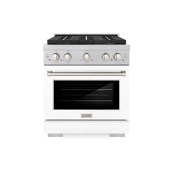 ZLINE 30-Inch 4.2 cu. ft. Paramount Gas Range with 4 Burner DuoPro™ Cooktop and Convection Gas Oven in Satin Stainless Steel with White Matte Door (PSGRS-WM-30)