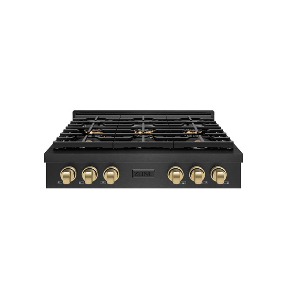 ZLINE Autograph 36-Inch Paramount Gas Rangetop with 6 Burner DuoPro™ Cooktop in Black Satin and Champagne Bronze Accents (PSRTBSZ-36-CB)