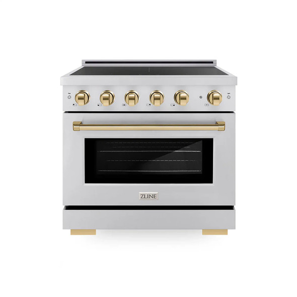ZLINE 3-Piece Appliance Package - 36-Inch Paramount Induction Range, Refrigerator with Water Dispenser, and Dishwasher in Stainless Steel with Polished Gold Trim