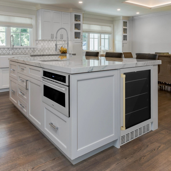 ZLINE Autograph Edition Appliance Package - 24-Inch Wine Cooler and 24-Inch Beverage Fridge in Stainless Steel with Champagne Bronze Accents (2AKP-RBV-RWV-CB)