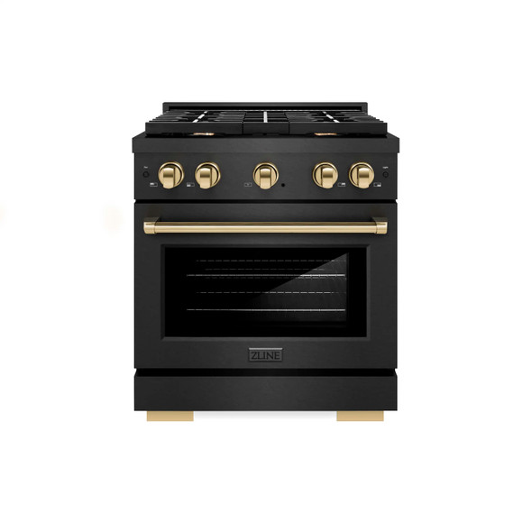 ZLINE Autograph 30-Inch 4.2 Cu. Ft. Paramount Gas Range with 4 Burner Cooktop Oven in Black Satin and Gold Accents (SGRBSZ-30-G)