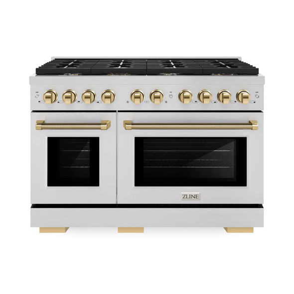 ZLINE Autograph 48-Inch Paramount Gas Range in Stainless Steel with Polished Gold Helix Handles (SGRZ-48-KG)