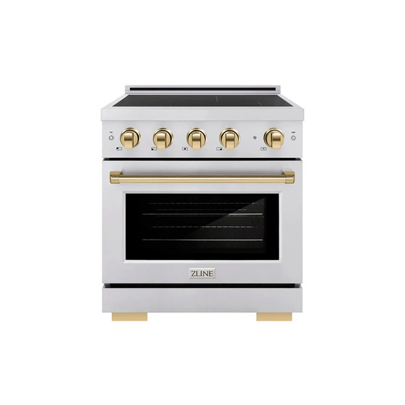 ZLINE 3-Piece Appliance Package - 30-Inch Autograph Edition Induction Range, 36-Inch French Door Refrigerator, and Dishwasher in Stainless Steel with Gold Trim