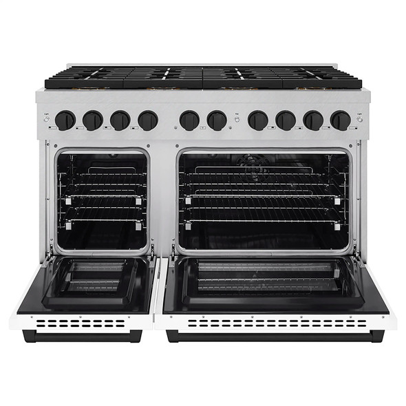ZLINE Autograph Edition 48-Inch 6.7 cu. ft. Paramount Dual Fuel Range with 8 Burner DuoPro™ Cooktop and Dual Ovens in Satin Stainless Steel with White Matte Doors and Matte Black Accents (PSDRSZ-WM-48-MB)