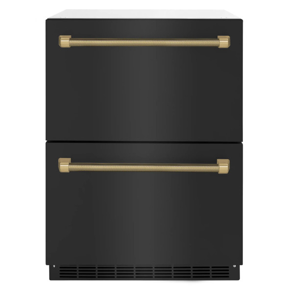 ZLINE Autograph 24-Inch Touchstone Refrigerator Drawer with Black Stainless Steel Doors & Bronze Helix Handles (RDSOZ-BS-24-KCB)