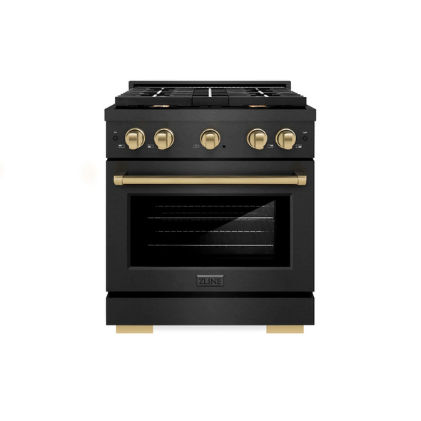 ZLINE Autograph 30-Inch 4.2 Cu. Ft. Paramount Gas Range with 4 Burner Cooktop in Black Satin and Champagne Accents (SGRBSZ-30-CB)