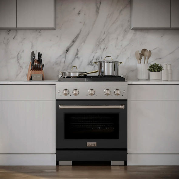 ZLINE 30-Inch 4.2 cu. ft. Paramount Dual Fuel Range with 4 Burner DuoPro™ Cooktop and Electric Convection Oven with Black Matte Door (PSDR-BLM-30)