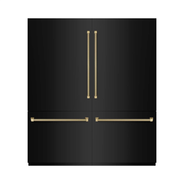 ZLINE Autograph 72-Inch Black Stainless Steel Built-In Refrigerator w/ Gray Interior & Bronze Helix Handles (GRBITZ-BS72-KCB)
