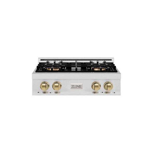 ZLINE Autograph Edition 30-Inch Classic Gas Rangetop with 4 Burner DuoPro™ Cooktop in Satin Stainless Steel and Champagne Bronze Accents (PCRTSZ-30-CB)