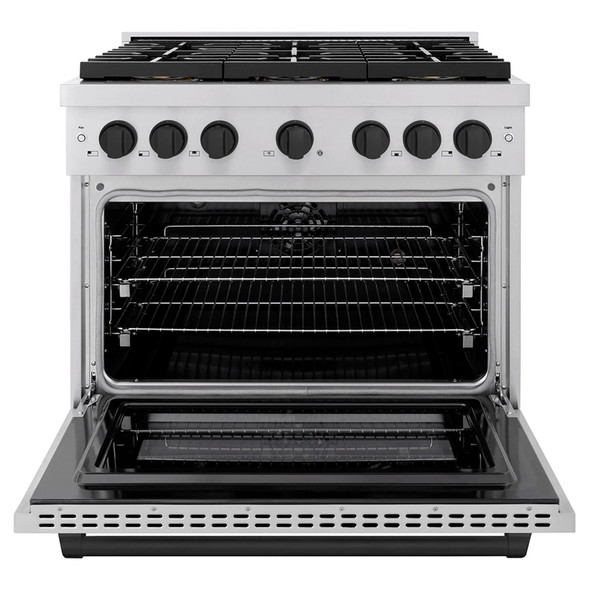 ZLINE Autograph Edition 36-Inch 5.2 cu. ft. Paramount Dual Fuel Range with 6 Burner DuoPro™ Cooktop and Electric Convection Oven in Stainless Steel and Matte Black Accents (PSDRZ-36-MB)