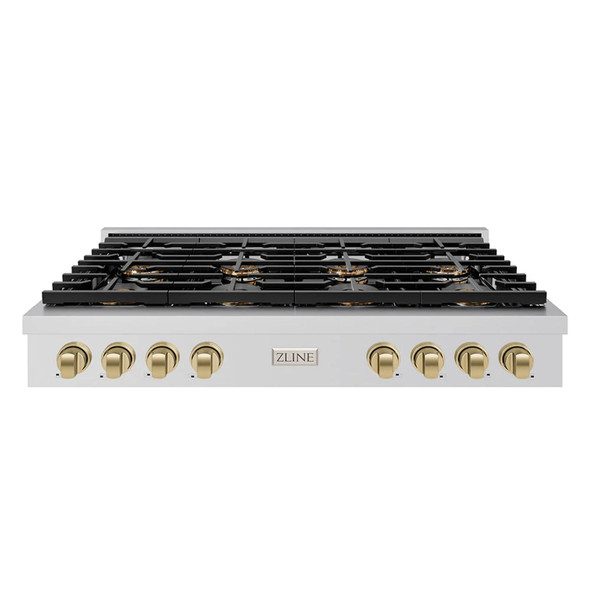 ZLINE Autograph Edition 48-Inch Paramount Gas Rangetop with 8 Burner DuoPro™ Cooktop in Stainless Steel and Champagne Bronze Accents (PSRTZ-48-CB)