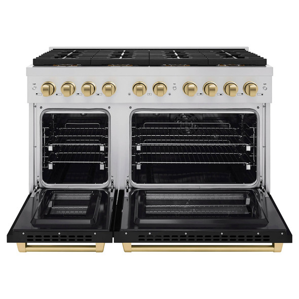 ZLINE Autograph Edition 48-Inch 6.7 cu. ft. Paramount Dual Fuel Range with 8 Burner DuoPro™ Cooktop and Dual Ovens with Black Matte Doors and Champagne Bronze Accents (PSDRZ-BLM-48-CB)
