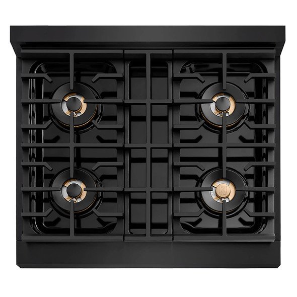 ZLINE Autograph Edition 30-Inch Paramount Gas Rangetop with 4 Burner DuoPro™ Cooktop in Black Stainless Steel and Polished Gold Accents (PSRTBZ-30-G)
