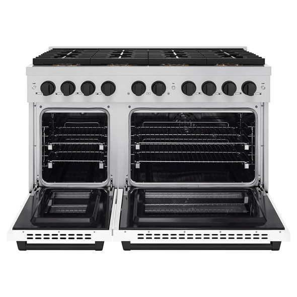 ZLINE Autograph Edition 48-Inch 6.7 cu. ft. Paramount Dual Fuel Range with 8 Burner DuoPro™ Cooktop and Dual Ovens with White Matte Doors and Matte Black Accents (PSDRZ-WM-48-MB)