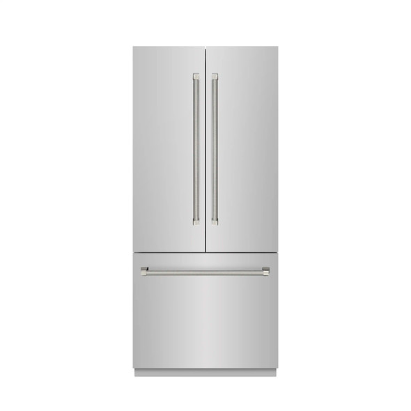 ZLINE Autograph 36-Inch French Door Refrigerator with Stainless Interior and Nickel Helix Handles (SRBIVZ-30436KPN)