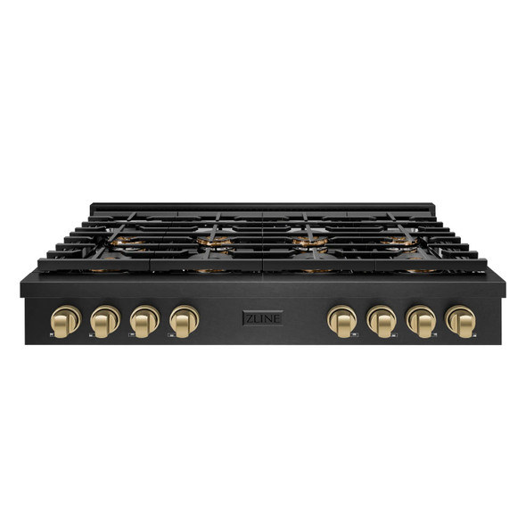 ZLINE Autograph 48-Inch Paramount Gas Rangetop with 8 Burner DuoPro™ Cooktop in Black Satin and Champagne Accents (PSRTBSZ-48-CB)