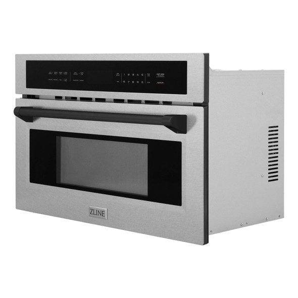 ZLINE Autograph Edition 2-Piece Appliance Package - 30-Inch Single Wall Oven with Self-Clean and 30-inch Built-In Microwave Oven in Satin Stainless Steel with Matte Black Trim