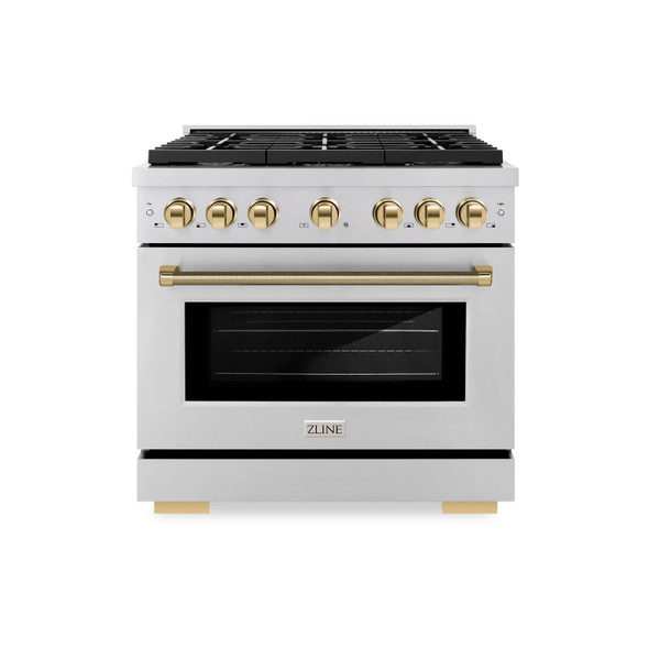 ZLINE Autograph 36-Inch Paramount Gas Range in Stainless Steel with Polished Gold Helix Handle (SGRZ-36-KG)