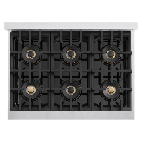 ZLINE Autograph Edition 36-Inch Classic Gas Rangetop with 6 Burner DuoPro™ Cooktop in Satin Stainless Steel and Polished Gold Accents (PCRTSZ-36-G)
