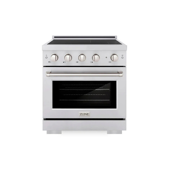 ZLINE 4-Piece Appliance Package - 30-Inch Paramount Induction Range, Wall Mount Range Hood, 36-Inch French Door Refrigerator with Water Dispenser, and Dishwasher in Stainless Steel